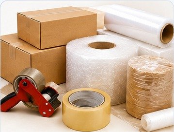 Packing materials including boxes, tape and protective packaging